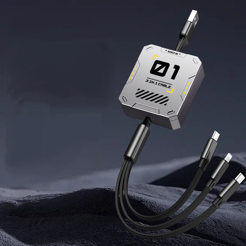 6A Super fast-charging retractable three-in-one data cable One-to-three fast-charging mecha wind charging cable