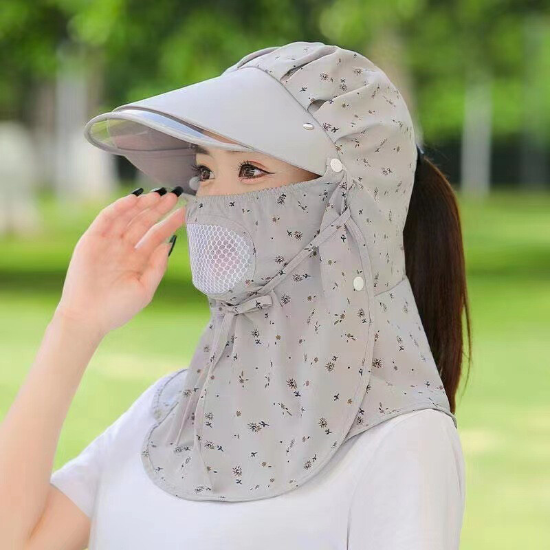 Women's Sun Visor Hat The Big Eaves Mask Shawl Hat Breathable Mesh Sunscreen Hat Outdoor