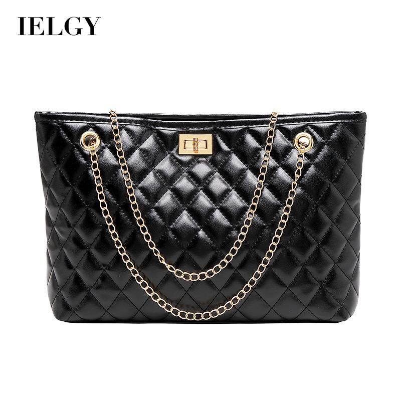 IELGY Korean version One shoulder Diagonal Lock Shopping Diamond Large capacity Woman's bag Trendy Bucket
