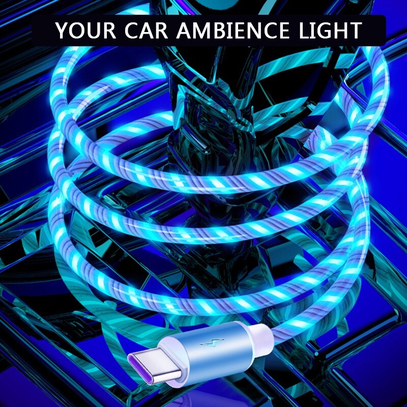 [HOT W] LED Light Glowing Cable Mobile Phone Charging Cables Micro USB Type C Charger For iPhone Xiaomi Huawei Samsung Charge Wire Cord