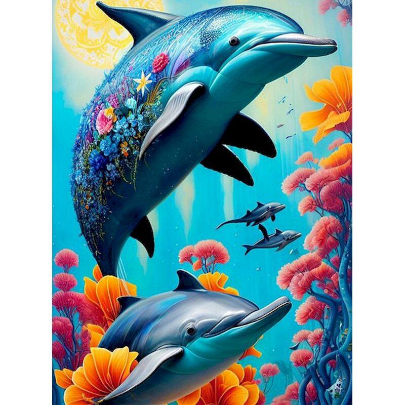 RUOPOTY Diy Painting By Numbers With Frame Dolphin Animals Picture By Numbers For Adults Kits Diy Painting For Home Decoration