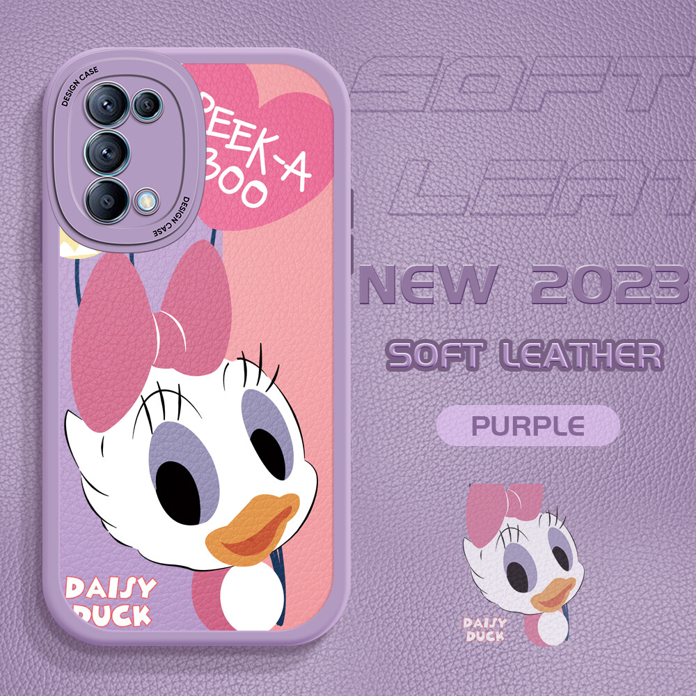 Hpcase casing hp for oppo reno5 reno5 5g reno5 4g slim cartoon cute daisy duck leather back casing pu leather cover phone case
