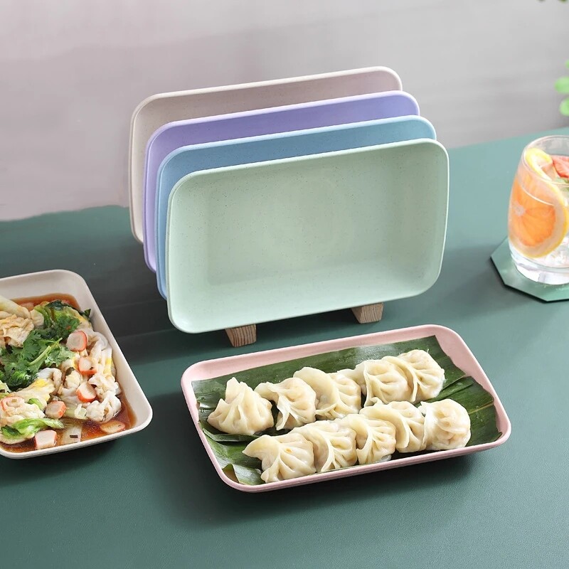 【 88 Homestore】đĩa Hình Chữ Nhật Bằng Rơm Lúa Mì Sáng Tạo Đĩa Mì Ống Sushi Tráng Miệng Đĩa Bộ Đồ Ăn Lành Mạnh Dụng Cụ Nấu Ăn Nhà Bếp