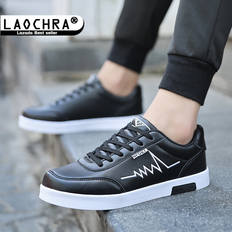 (ADD 1 SIZE)LAOCHRA Men Shoes Leather Casual Shoes For Men Summer Korean Style Sport Breathable Flats Students Sneakers White Shoes Men