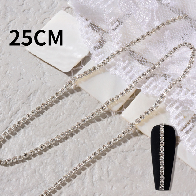 WOOLOVE 20/25cm Pearl Claw Chain Nail Rhinestones 3D Metal Silver AB Diamond Pearl Chain Can Be Cut DIY Charm Nail Art Decorations Accessories