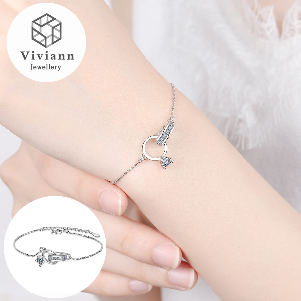 Viviann Genuine 925 Sterling Silver Sweet Minimalist Infinity CZ Bracelet For Women Wedding Jewelry Gift Infinity Tennis Bracelets On Hand Fine Elegant Adjustable Bracelets For Woman Party Jewelry