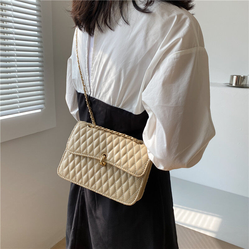 IELGY women's chain shoulder strap rhombus diagonal simple shoulder bag