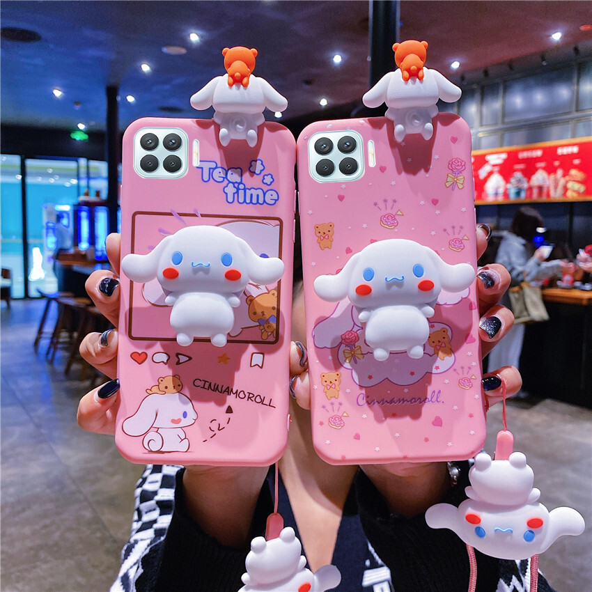 Cinnamoroll dog Phone Case For OPPO A93 Reno4 F Reno4 Lite Case With Lanyard Bracket Soft Silicone Cover
