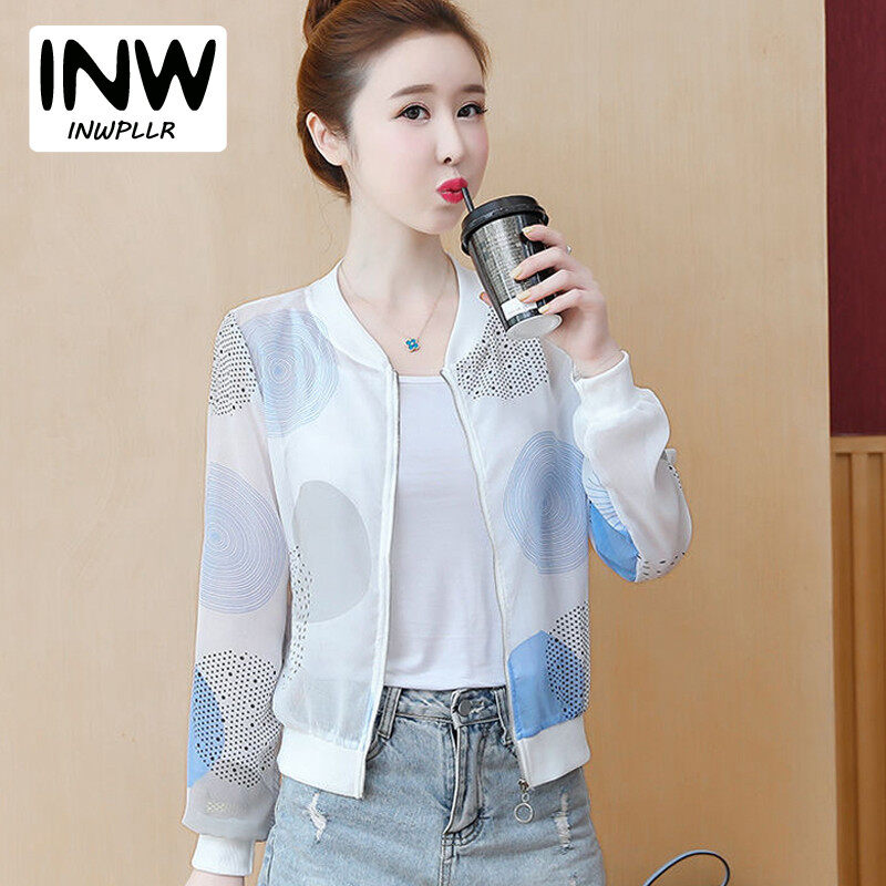 INWPLLR Design Sense Zipper Sunscreen Jacket Female Casual Big Size Circulars Printed Jackets Outwear Thin Coat Women