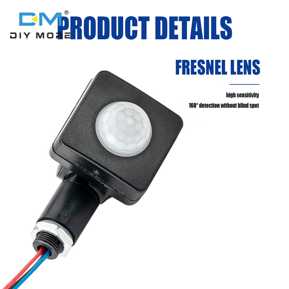 diymore Công Tắc Cảm Biến Chuyển Động Hồng Ngoại Cơ Thể Người Mini AC85-265V Đèn Pha LED Máy Dò Cảm Biến Chuyển Động PIR Cảm Biến Chuyển Động Ngoài Trời Chống Nước Công Tắc Điều Chỉnh PIR 12MM