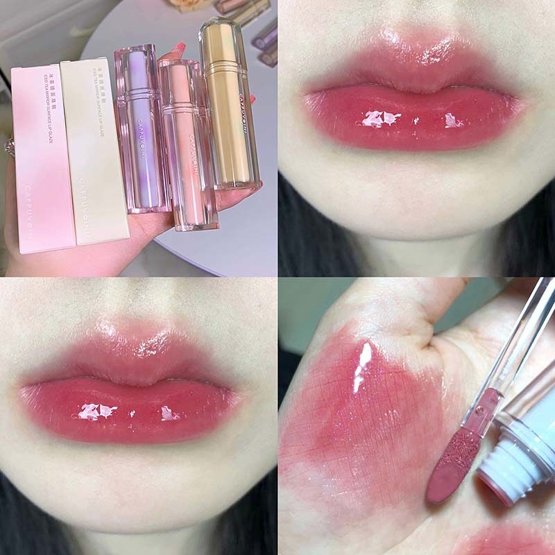 Ice Tea Mirror Lip Glaze Water Gloss Lip Gloss Jelly Lip Triangle Transparent Tube Lip Gloss