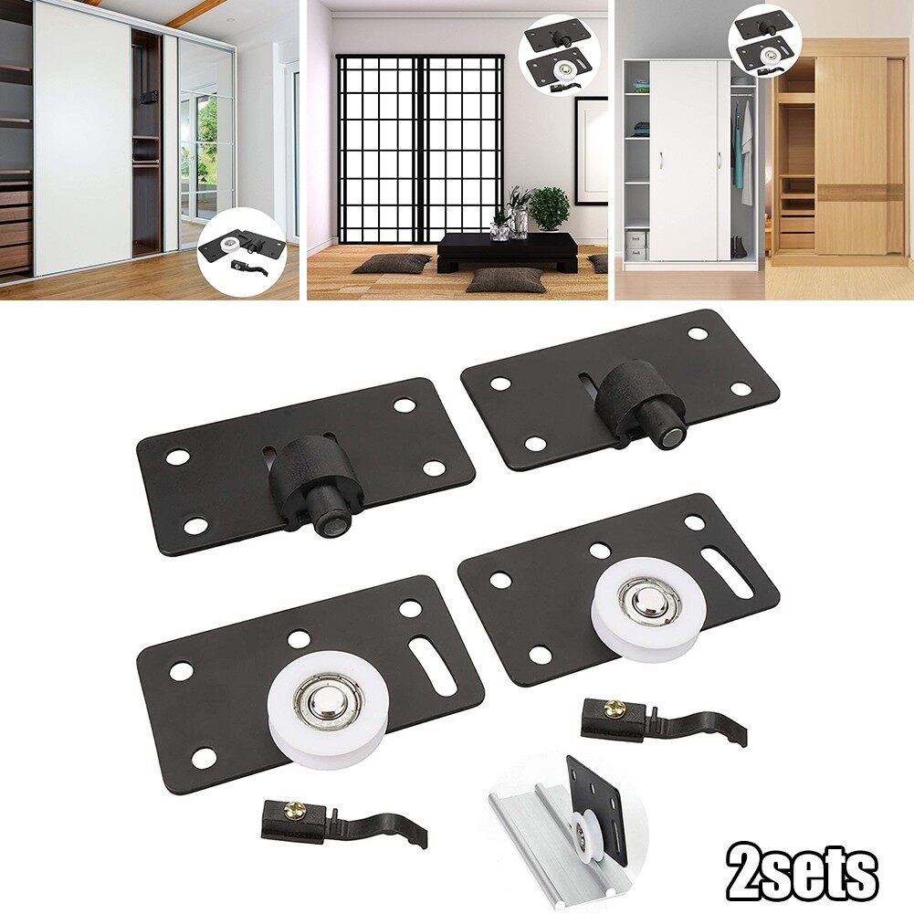 2 Sets Sliding Door Roller Adjustable Height Black Closet Concave Door