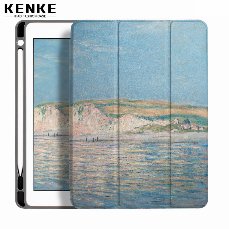 KENKE Cartoon Art Oil Painting Soft Case with Pencil Holder Rebound Pencil iPad Case for iPad 2020 Pro 11 2021 mini 5 iPad Air 4 Air 5 2022 iPad 2019 7th 8th 9th gen 5th 6th 2018 Pro 10.5 Air 3 Cover with Soft Flexible TPU Back Cover Auto Sleep/Wake