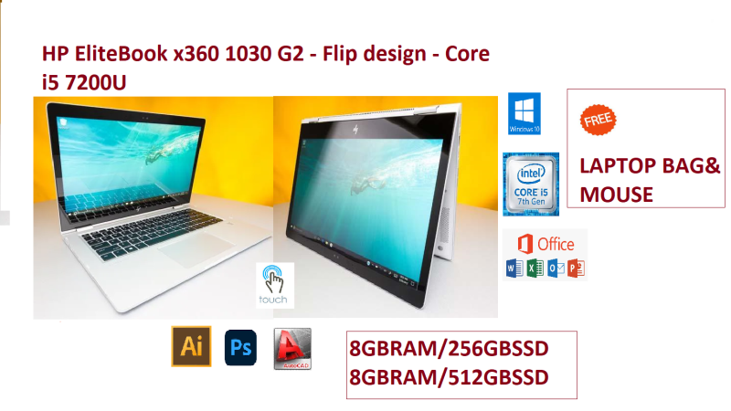 HP EliteBook x360 1030 G2 - Flip design - Core i5 7200U / 2.5 GHz - Win 10 Pro 64-bit - 8 GB RAM - 512 Malaysia