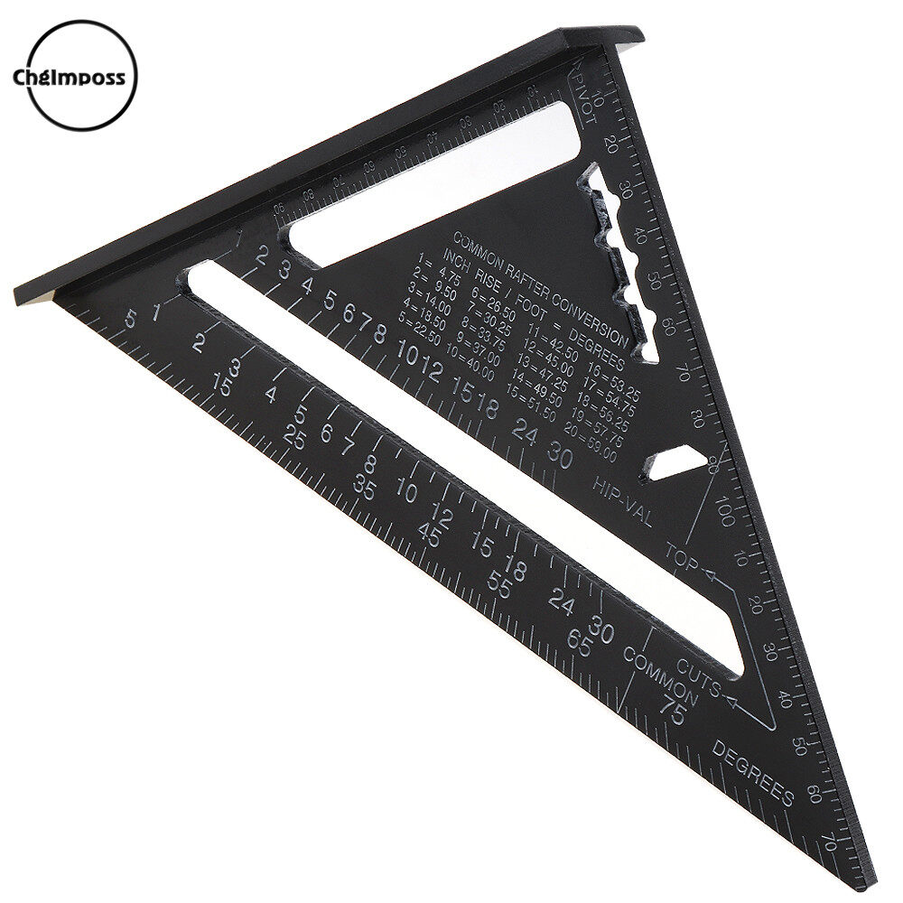 ChgImposs 7 Inch Aluminium Alloy Black Triangle Square Rafter Ruler Right Angle Measure Ruler for Woodworking Measurement