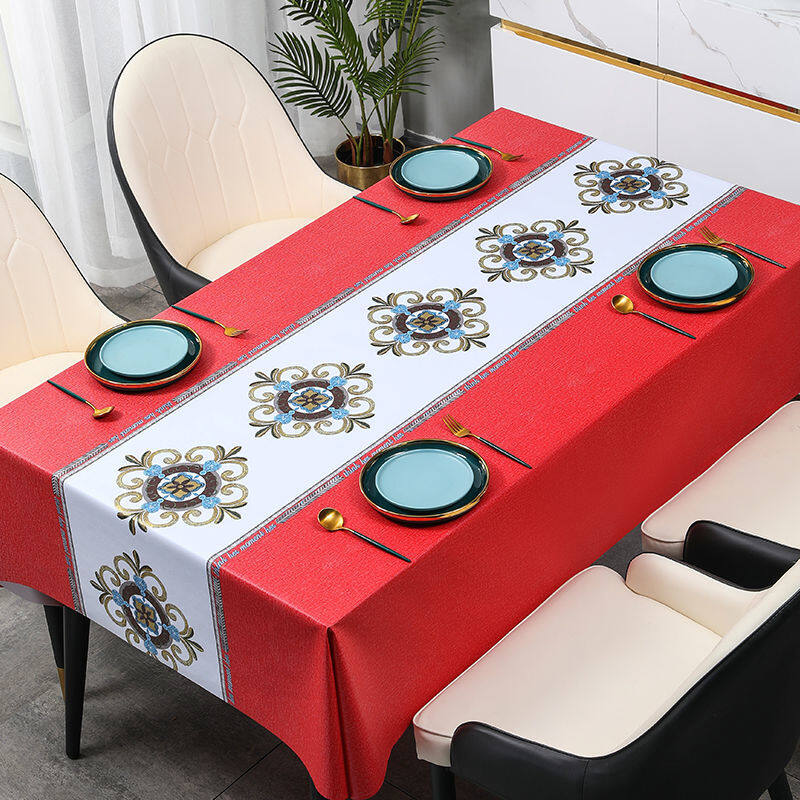 High-end New Chinese-style Festive Red Tablecloth Waterproof and Oil-proof Wash-free Rectangular Dining Table Home