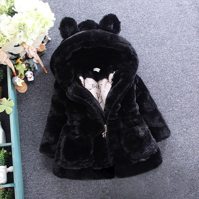 IP Coats for kids girls Hooded fur coat plus velvet thickening rabbit ears sweater
