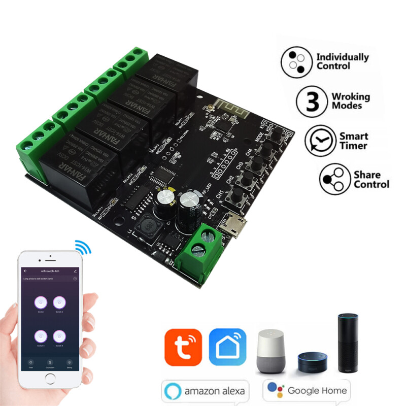 Athest Aubess Rơ Le WiFi Tuya Mô Đun Công Tắc Thông Minh 12V Điều Khiển Từ Xa Ứng Dụng Smart Life Hẹn Giờ Tự Làm Inching Tự Khóa Làm Việc Với Alexa Home