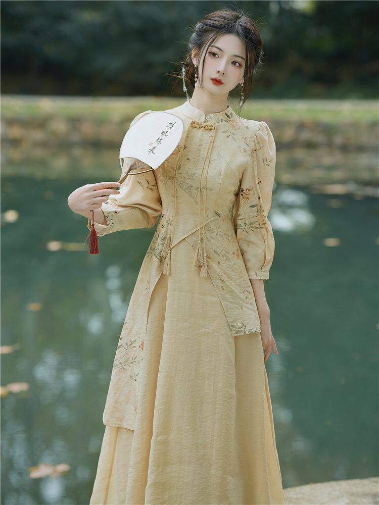 2023 Retro New Chinese Style National Style Zen Skirt Fairy Chic Design Senior Sense of Spring Improved Cheongsam Dress Female