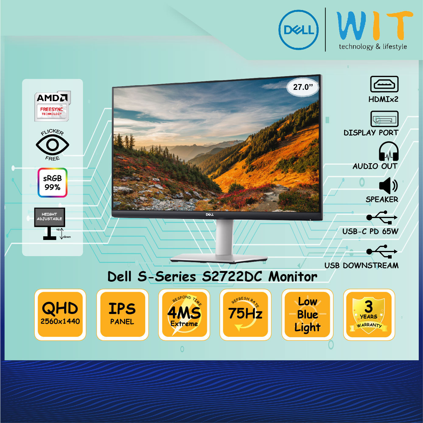 Dell S-Series S2722DC Monitor 27.0