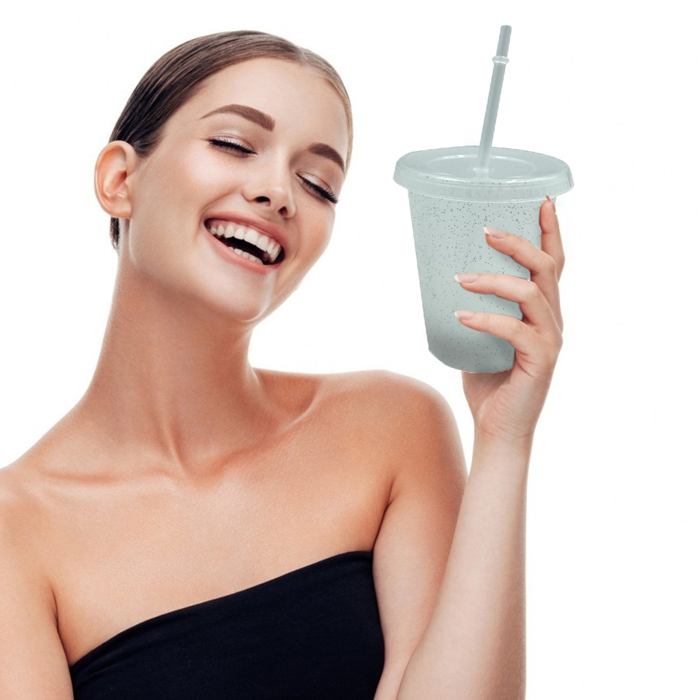 Drinking Cup with Lid & Straw PP Plastic Bottle for Reusable Bottle for Cold Drink Coffee Juice Smoothie