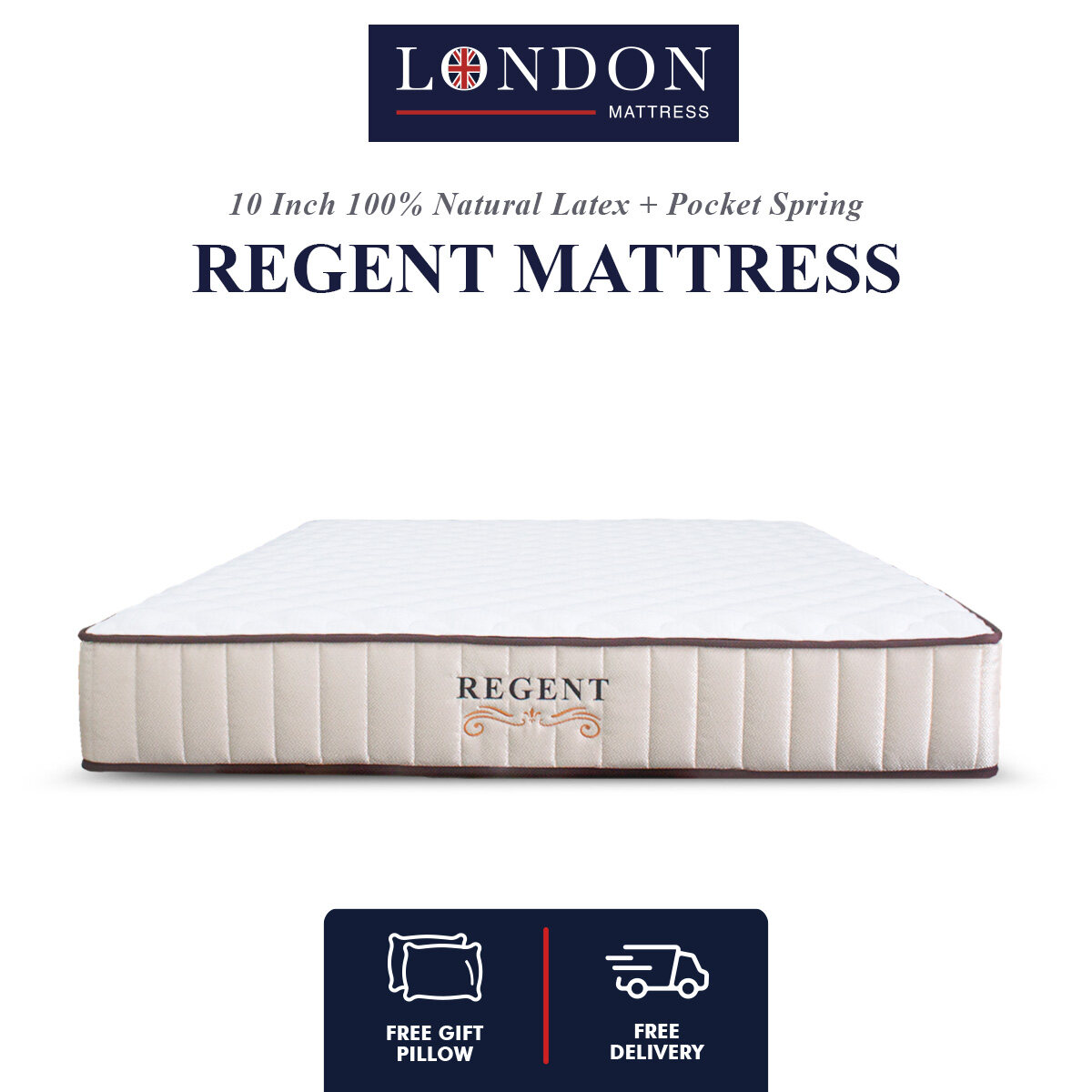 LONDON MATTRESS Regent Mattress 10 Inch 100 Natural Latex + Pocket