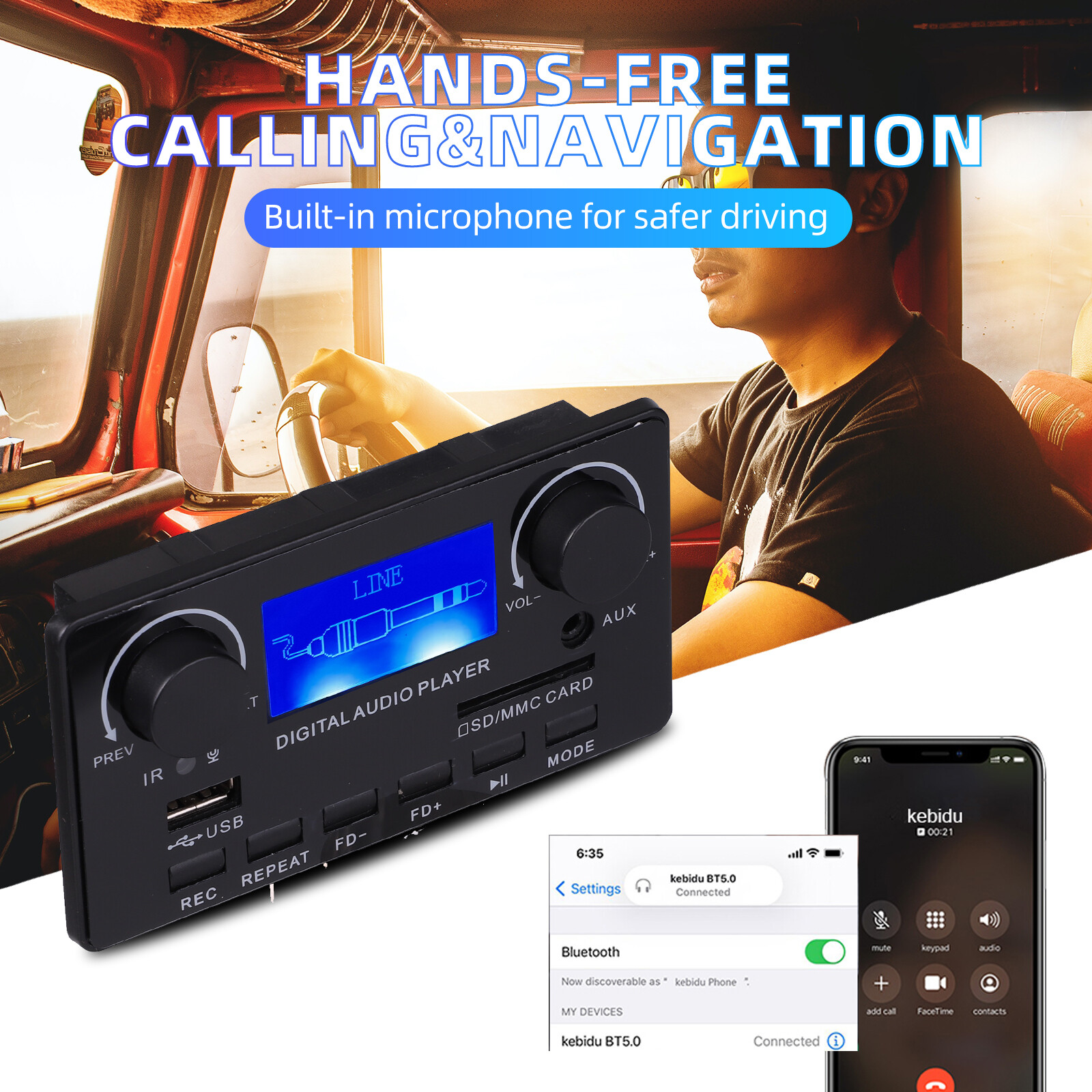 KEBETEME Bo Mạch Giải Mã MP3 LCD DC 12V Bộ Thu Âm Thanh DAC Bluetooth 5.0 Bộ Giải Mã APE FLAC Hỗ Trợ Màn Hình Lời Bài Hát Radio Ghi Âm Rảnh Tay