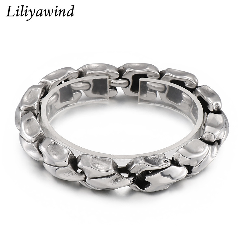 THE MEN THING Domineering Bracelet - Stainless Steel Striped Chain, Lobster Claw Clasp, 7mm Wide, 9 Inch - View #3
