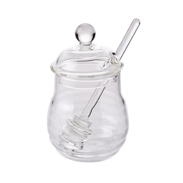 500ml Handmade Honey Jar With Dipper Glass Honey Pot Lid And The Stirring Rod Are Integrated Kitchen Gadget