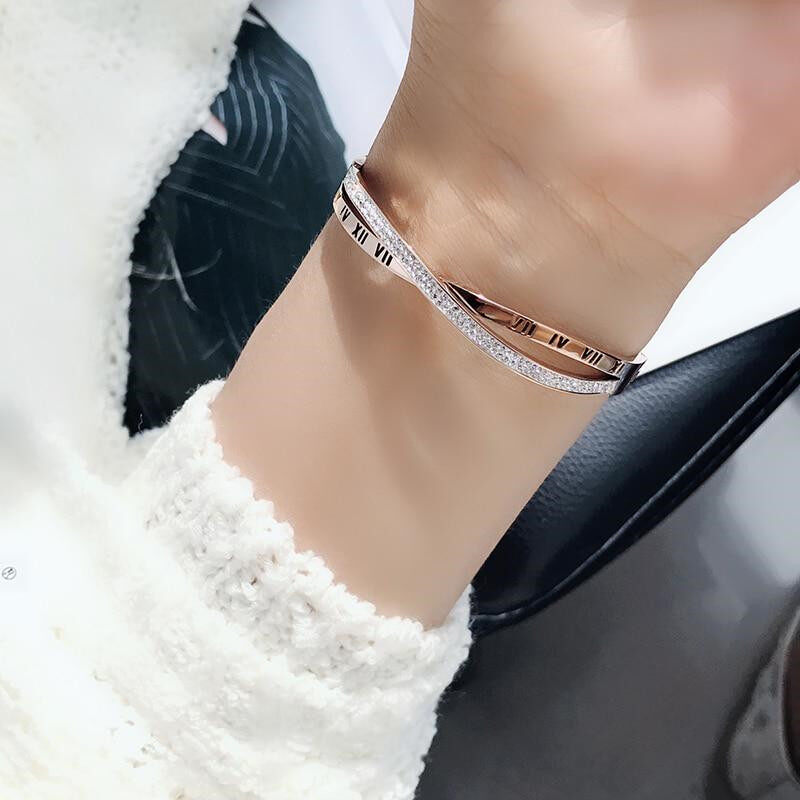 Vòng Tay Chữ Số La Mã Sang Trọng Mới Dành Cho Nữ, Vòng Tay Nữ Thanh Lịch Trang Sức Thép Titan, Đảng Quà Tặng
