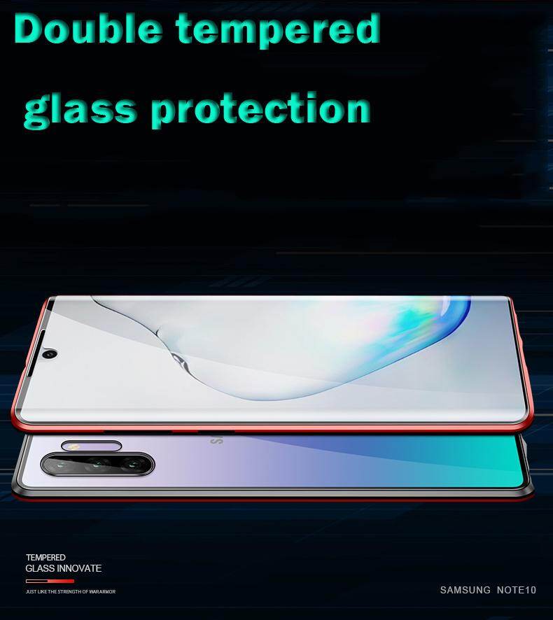 For Samsung Galaxy (Note10 Plus) Full Cover Metal Case Two-sided Tempered Glass Casing Phone shell with Free Glass Camera Lens Protective Film (Galaxy Note 10+ )