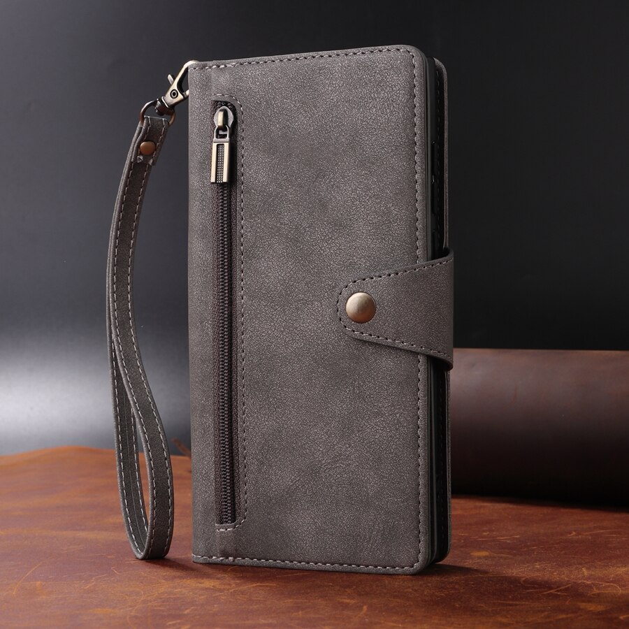 Wallet rivet buckle zipper leather case for samsung galaxy a12 a13 a23 a32 a33 a51 a52 a53 a71 a72 a73 s22 ultra s21 plus s20 fe