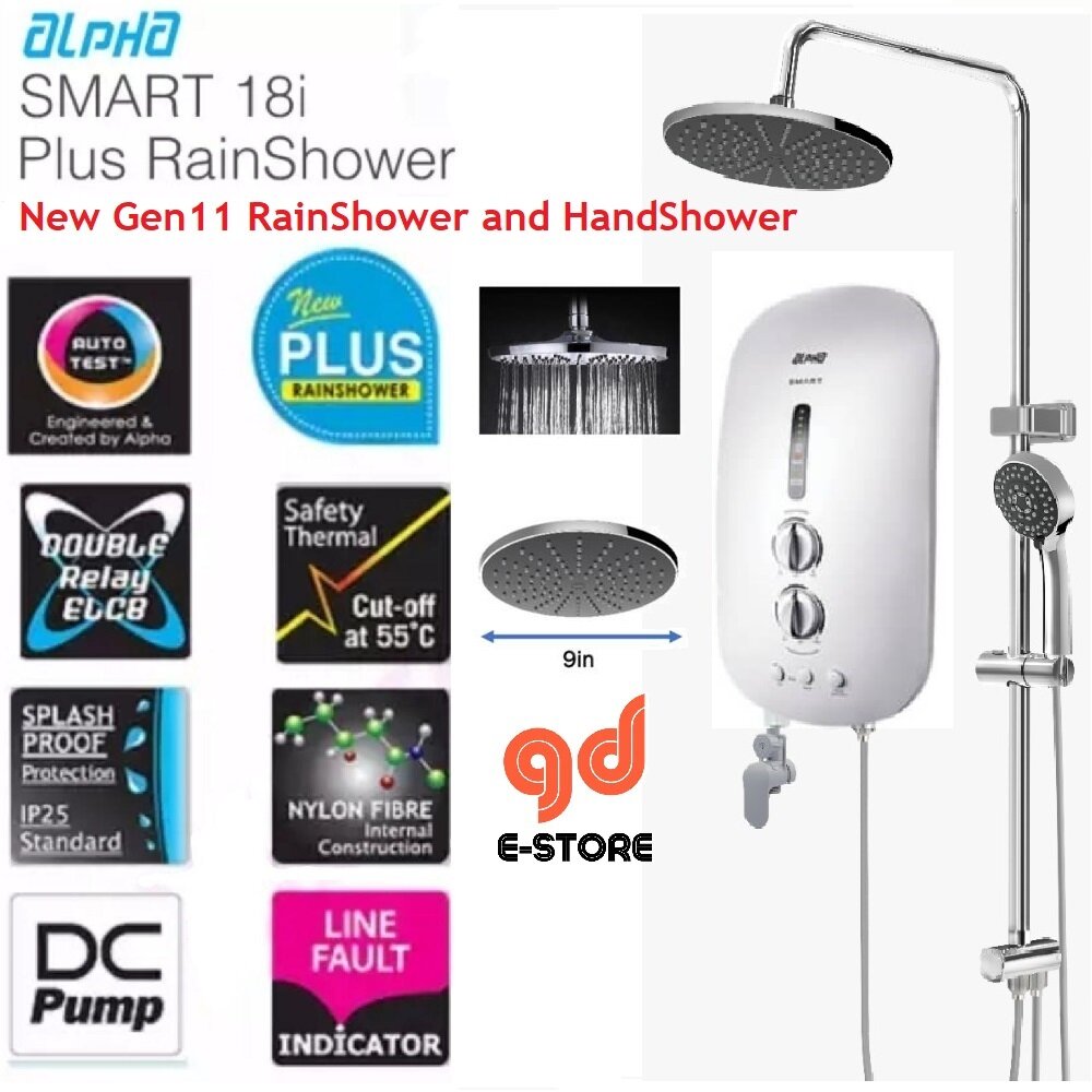 New Matt Black Colour] Alpha Water Heater Smart 18I Plus RS Inverter DC  pump Rain Shower Metal Black White Matt Black | Lazada