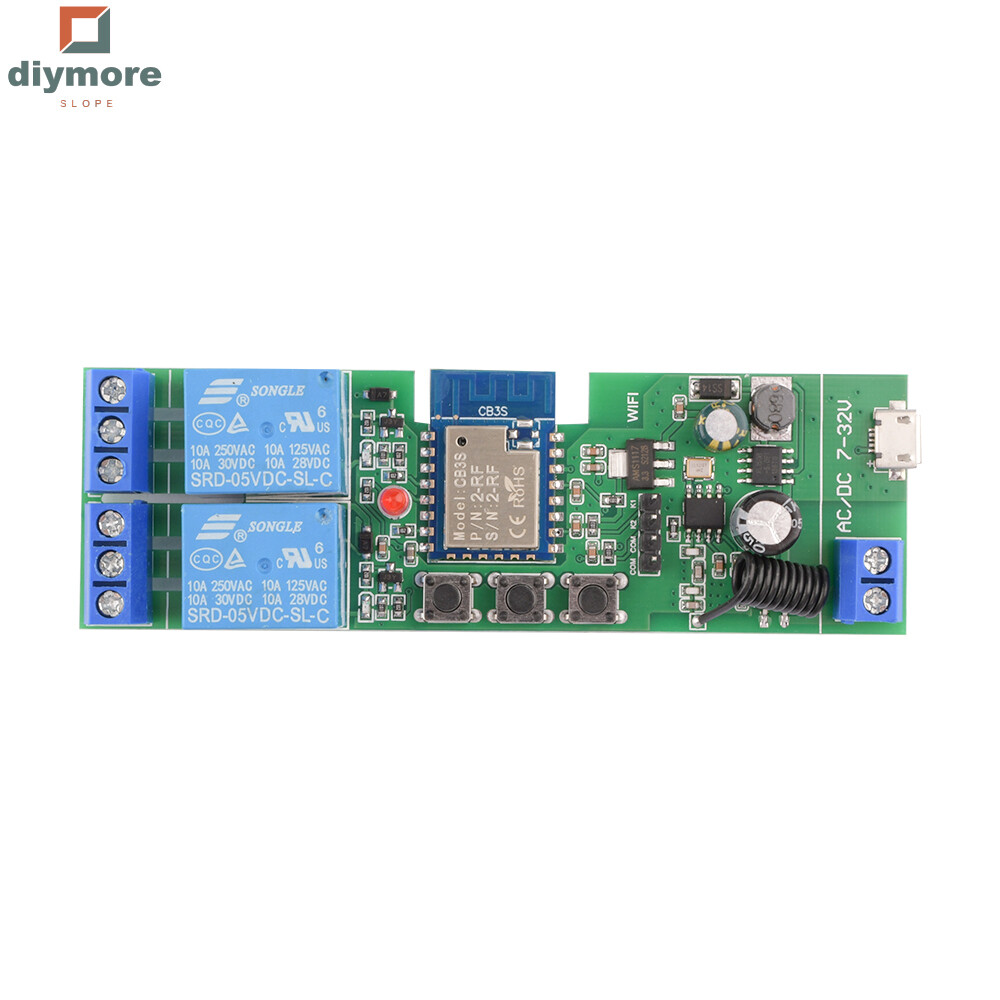 Ziqqucu  dốc USB5V/DC7-32V 4 chiều wifi Bộ hỗ trợ điều khiển từ xa mô-đun chuyển đổi hỗ trợ từ xa tuya ứng dụng điều khiển Wifi + 433Mhz điều khiển từ xa RF
