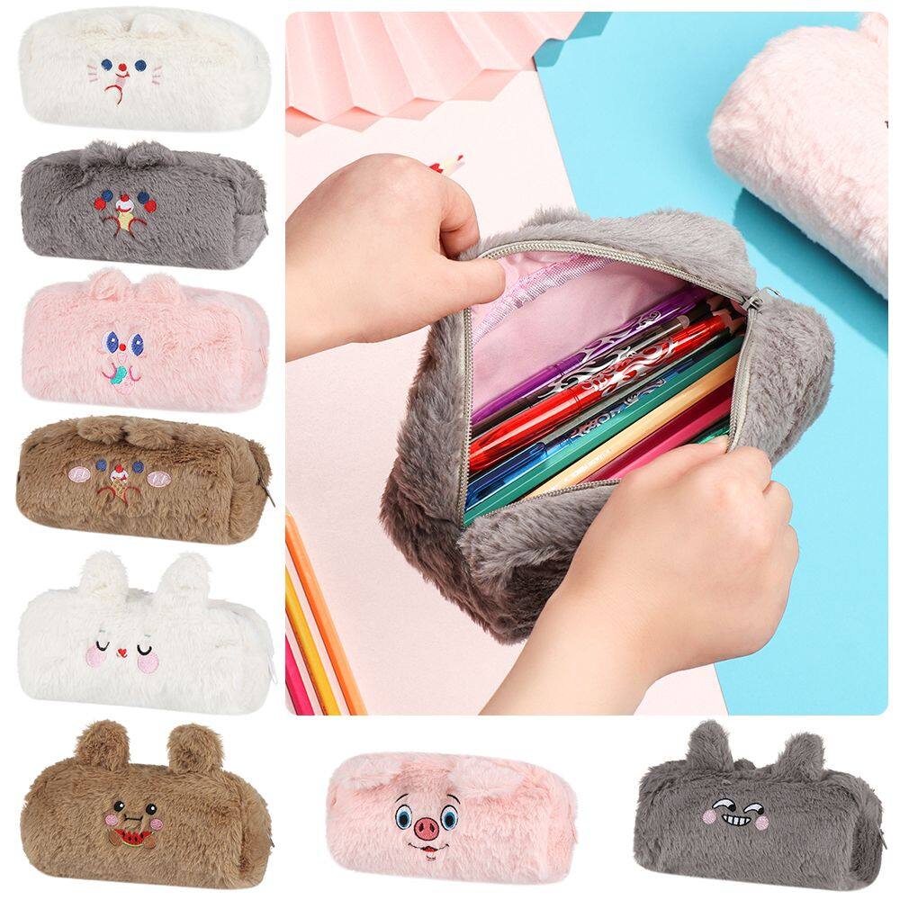 RUPANBO039392692 Quà Tặng Thời Trang Túi Văn Phòng Phẩm Vải Nhung Lông Dung Tích Lớn Cho Học Sinh Nữ, Hộp Bút Chì Dễ Thương, Đồ Dùng Học Tập