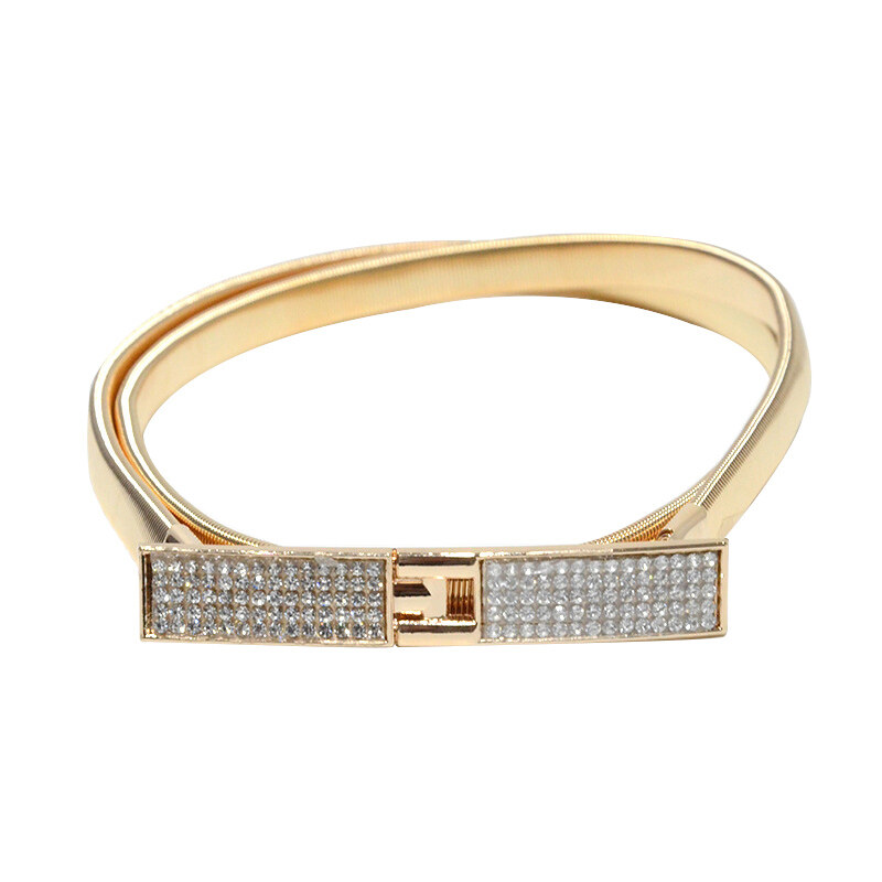 Luxury Rhinestones Ladies Belt for Dress Elastic Stretch Women Waist Belt Gold Silver Thin Wedding Dress Chain Belt