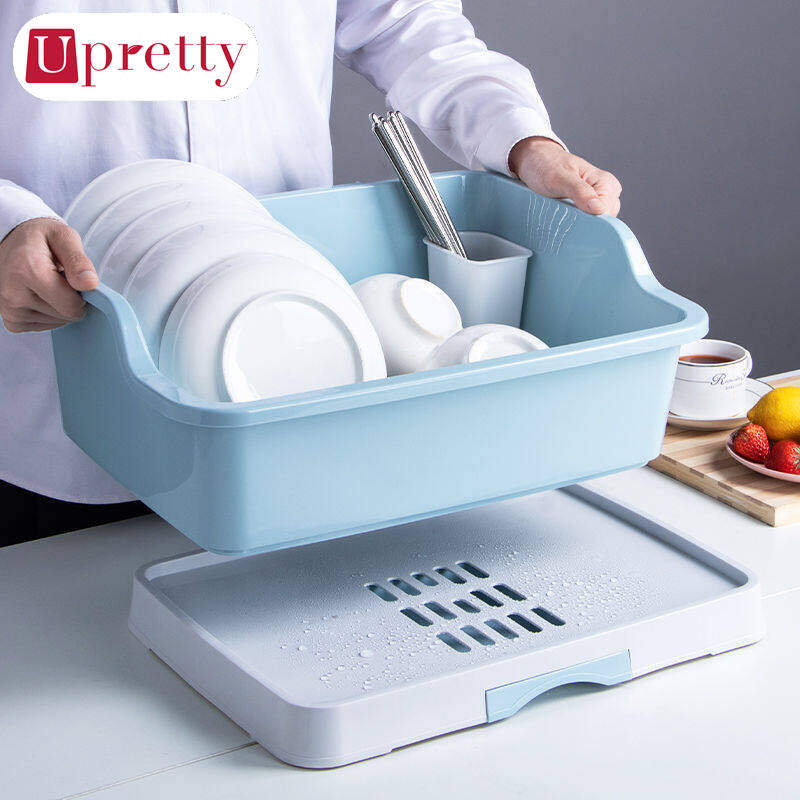 Upretty Giá Để Bát Thoát Nước Nhà Bếp Bằng Nhựa Có Nắp Đậy Hộp Đựng Bát Đĩa Đặt Trong Tủ Chén Bằng Nhựa Giá Phơi Khô