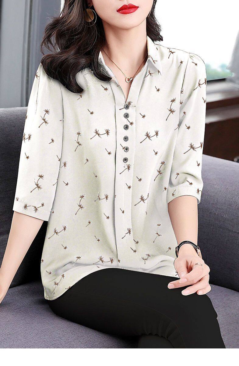 【SW】Large Chiffon Shirt 3/4 Sleeve Top
