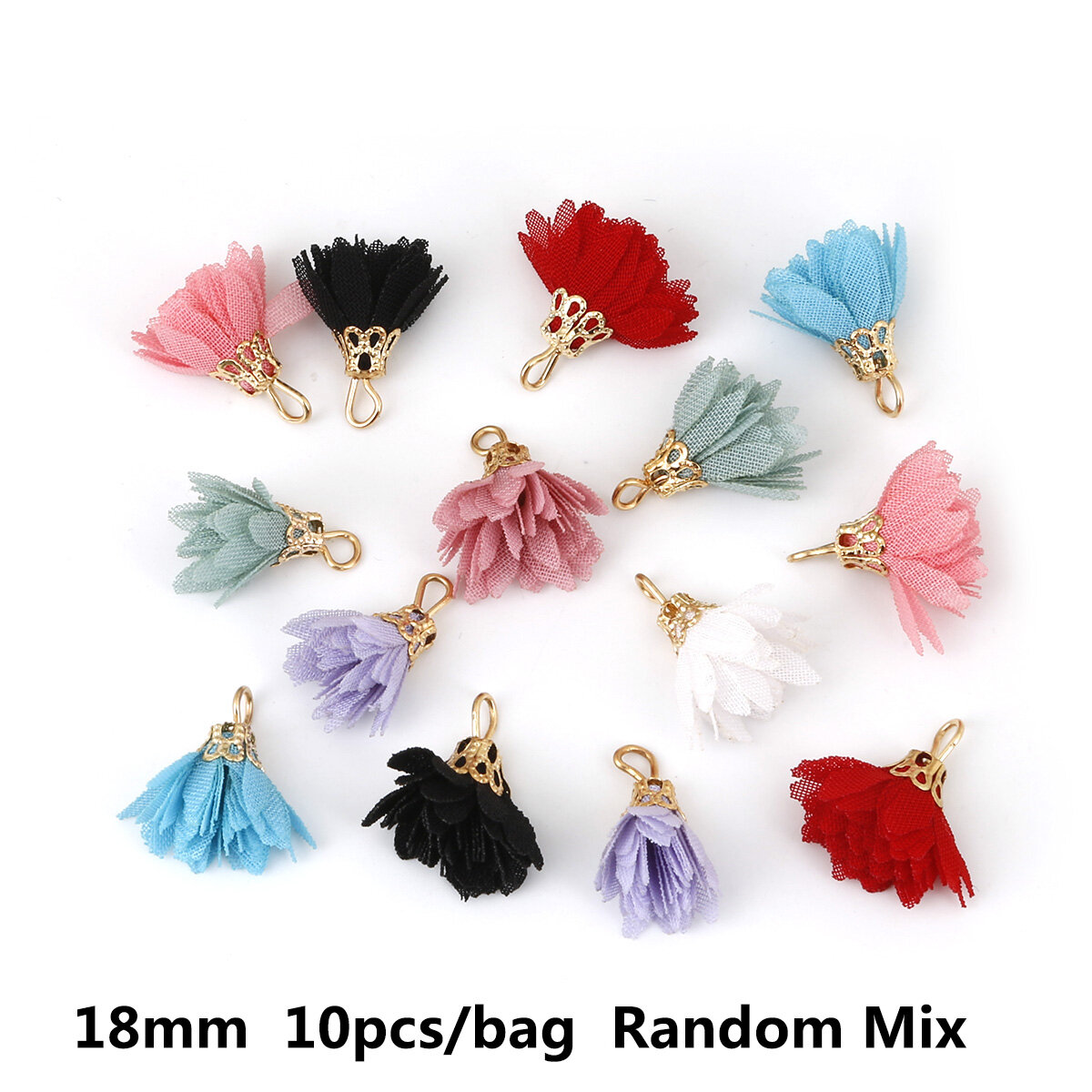 10pcs/Bag 18mm Fashion Pure Chiffon Fabric Daisy Flower Tassel Charm Pendant For DIY Earring Necklace Bracelet Jewelry Keychain Making Craft Decor Accessories