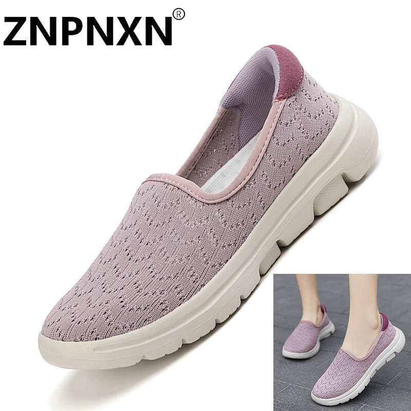 ZNPNXN Fashion Flat Loafers Shoes For Women Flying Woven Lightweight Mesh Walking Women Shoes Size 35-42