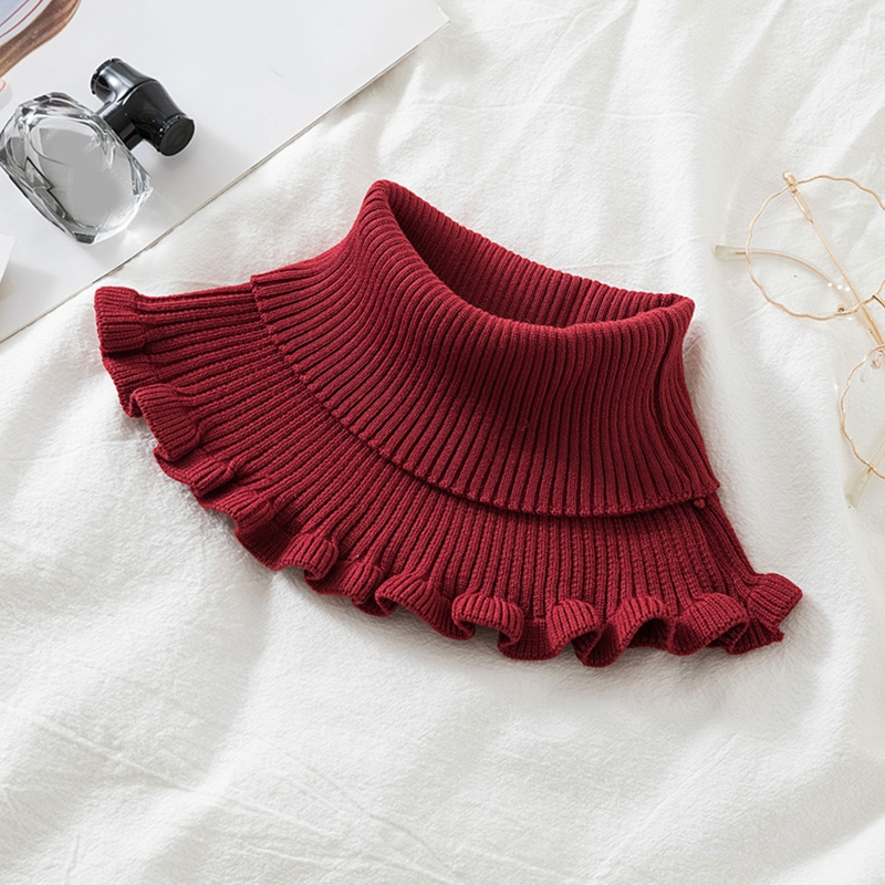 Ladies Turtleneck Ribbed Knitted False Fake Collar Winter Windproof Dickey Solid Color Ruffles Detachable Scarf Wrap
