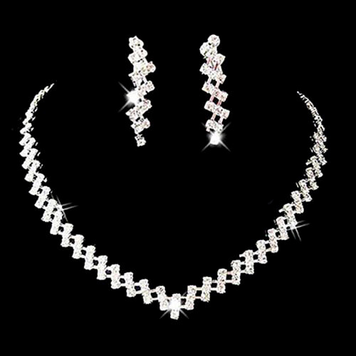 Talent Star Women Lady Rhinestone Collar Rhinestone Statement Bib Necklace Earrings Set