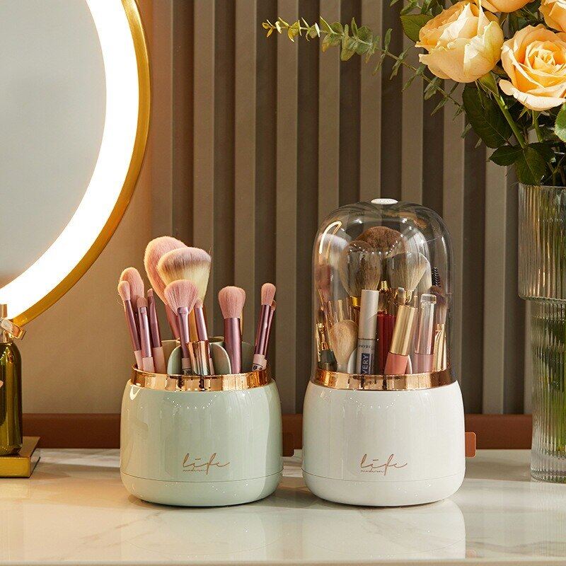 Makeup Brushes Holder 360° Rotating Portable Make Up Tools Jewelry Container Desktop Makeup Organizer Cosmetic Storage Box