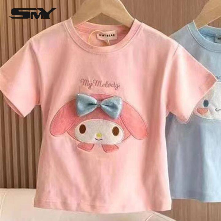 SMY การ์ตูนน่ารักเด็กสาวเสื้อยืด Melody พิมพ์ผ้าฝ้ายระบายอากาศหญิงด้านบน 3-8Y ราคา 157 บาท*ส่งฟรี