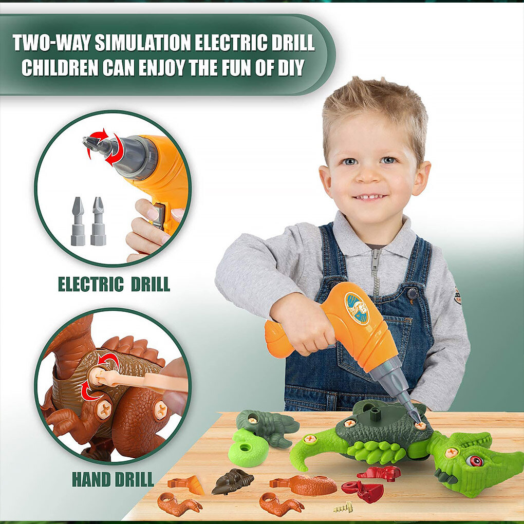 3Pcs DIY Assembling Animal Toys Kids Disassembling Play Kit with Plastic Electric Drill