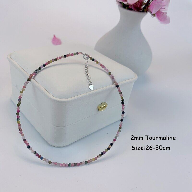 26-30Cm Anklet For Women 925 Silver Jewelry Bead Foot Chain Natural Stone 2MM Tourmaline Free Shipping New In Cute Summer Black