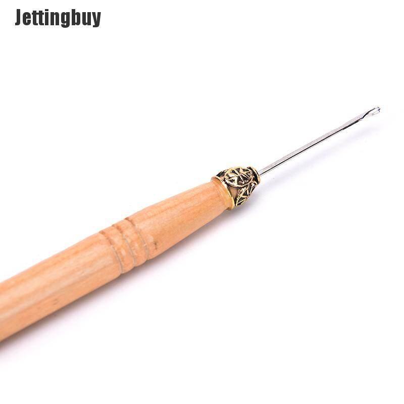 [Jettingbuy] Bộ Dụng Cụ Nối Tóc Lông Vũ Cán Gỗ Dụng Cụ Kéo Kim Móc Chỉ Tự Làm Cho Tiệm Làm Tóc