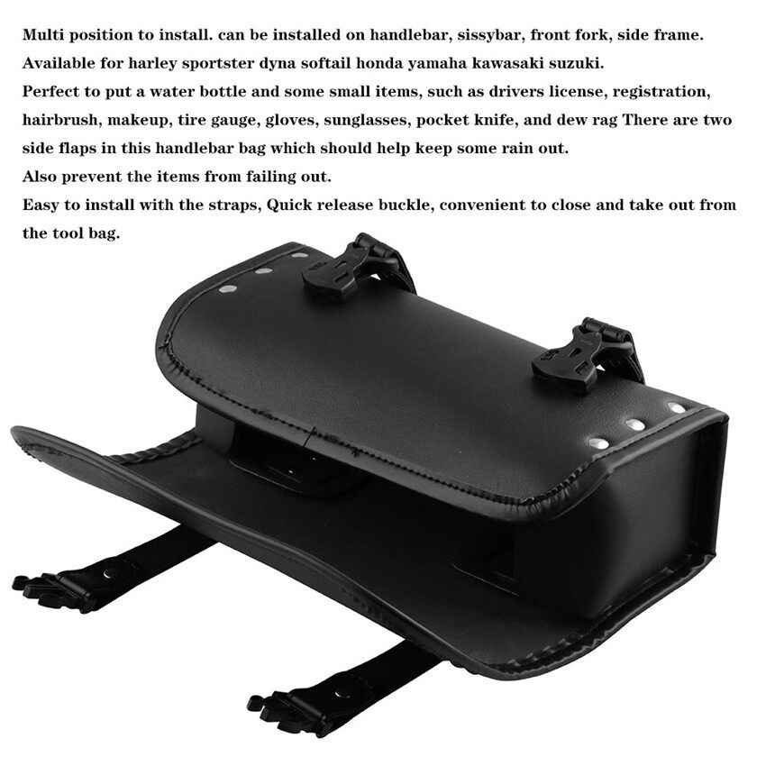 MA Universal Leather Motorcycle Tool Bag Handlebar Saddlebag Side Roll Barrel Pouch