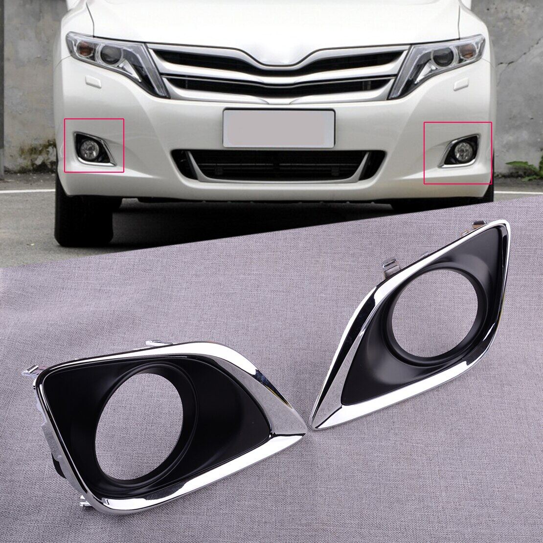2pc car front bumper fog lamp light trim hole chrome trim cover bezel fit for toyota venza 2013 2014 2015