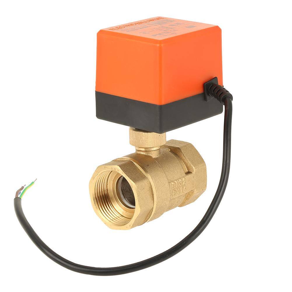 1pc AC 220V G1-1/4 DN32 2-Way 3-Wire 2-Point Control Brass Electrical Motorized Ball Valve